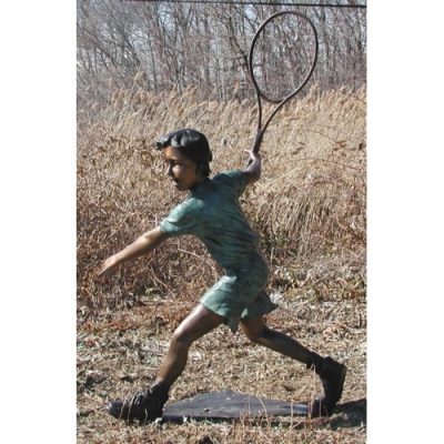 Záhradní bronzová socha - Chlapec hrajíci tenis