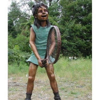Záhradní bronzová socha - Dívka hrajíci tenis