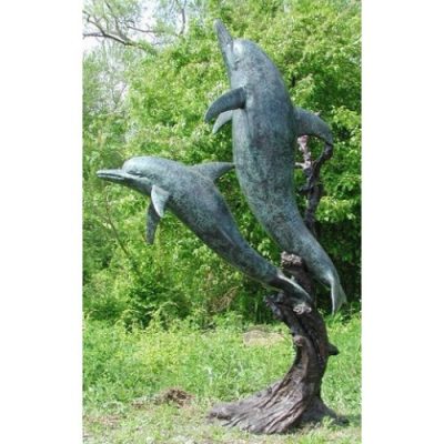 Záhradní bronzová socha - Dva plovouci delfini