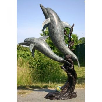 Záhradní bronzová socha - Dva plovouci delfini (nový styl)