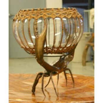 Záhradní bronzová socha - Miska s krabem modrým