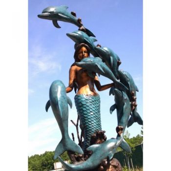 Záhradní bronzová socha - Morská panna s 8 delfini