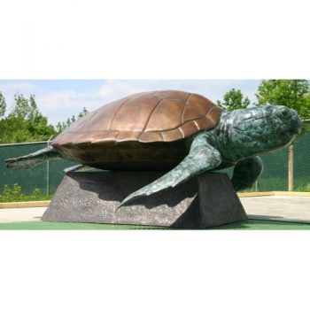 Záhradní bronzová socha - Želva na podstavci