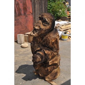 Zahradní dřevěná socha - Dřevěná čarodějnice na koštěti