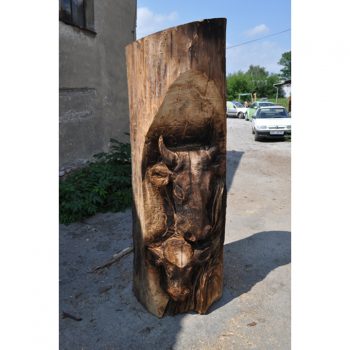 Zahradní dřevěná socha - Dřevěná kráva s telátkem