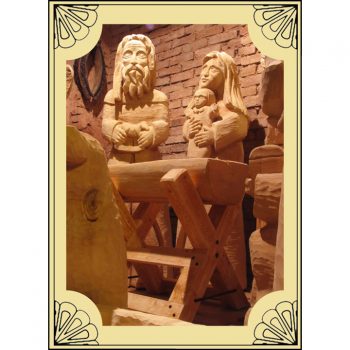 Zahradní dřevěná socha - Dřevěný Svatý Josef a Marie